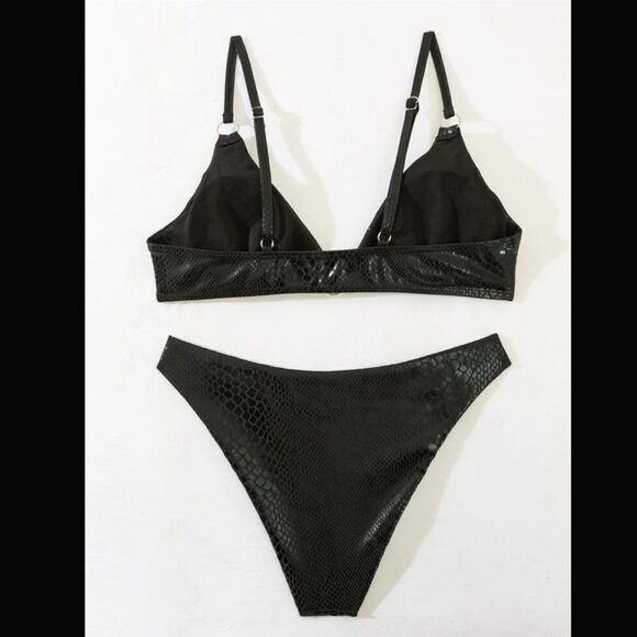 Snakeskin Metallic Linked Thong Bikini Swimsuit - Picture 3 of 7